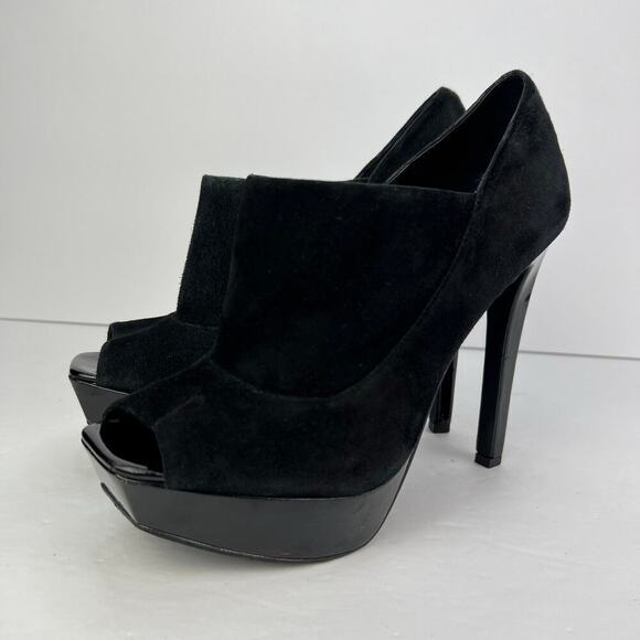 Jessica Simpson Black Suede Open Square Toe 4" Platform Stiletto Pumps Size 8 - Picture 1 of 11